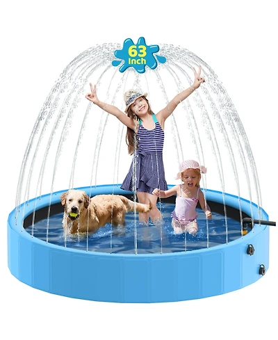 Aofar 63'' Foldable Dog Pool Sprinkler Non-slip Collapsible Bathing Tub Portable Swimming
