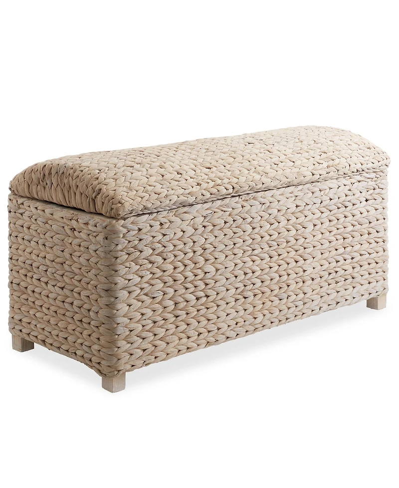 Casafield Storage Trunk with Curved Lid, Safety Hinge - Whitewash, Water Hyacinth Wicker Storage Chest Basket for Bedroom, Entry Way, Living Room