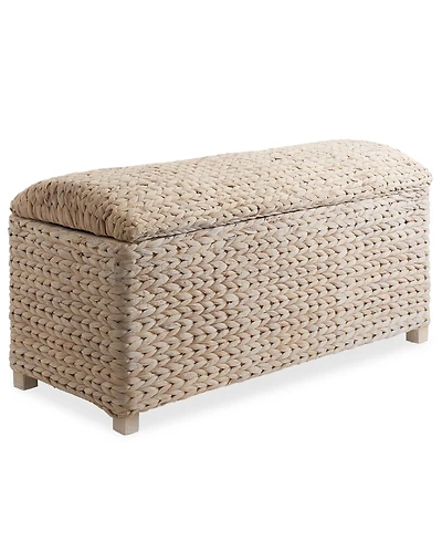 Casafield Storage Trunk with Curved Lid, Safety Hinge - Whitewash, Water Hyacinth Wicker Storage Chest Basket for Bedroom, Entry Way, Living Room
