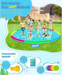 Aofar 157" Splash Pad Sprinkler Pool for Pets Adults Non-slip Thickened