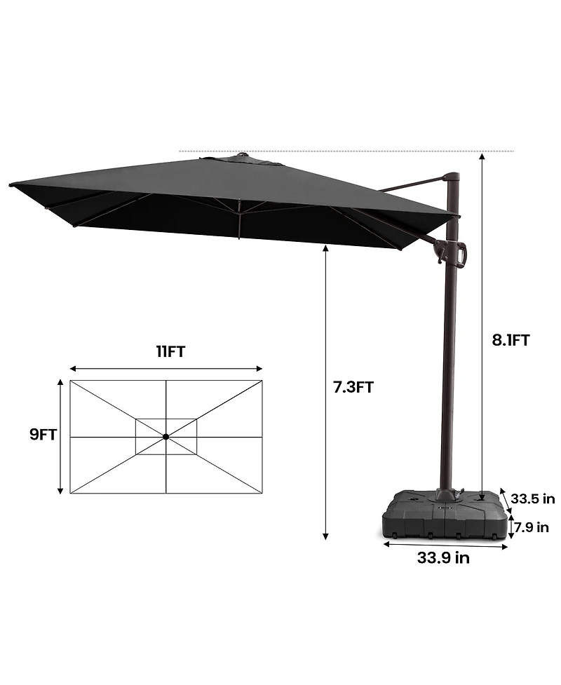 Pellebant Outdoor Patio 9X11Feet Aluminum Cantilever Umbrella with Wheel Base