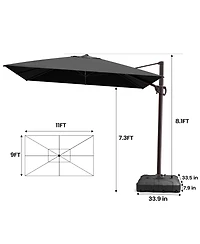 Pellebant Outdoor Patio 9X11Feet Aluminum Cantilever Umbrella with Wheel Base
