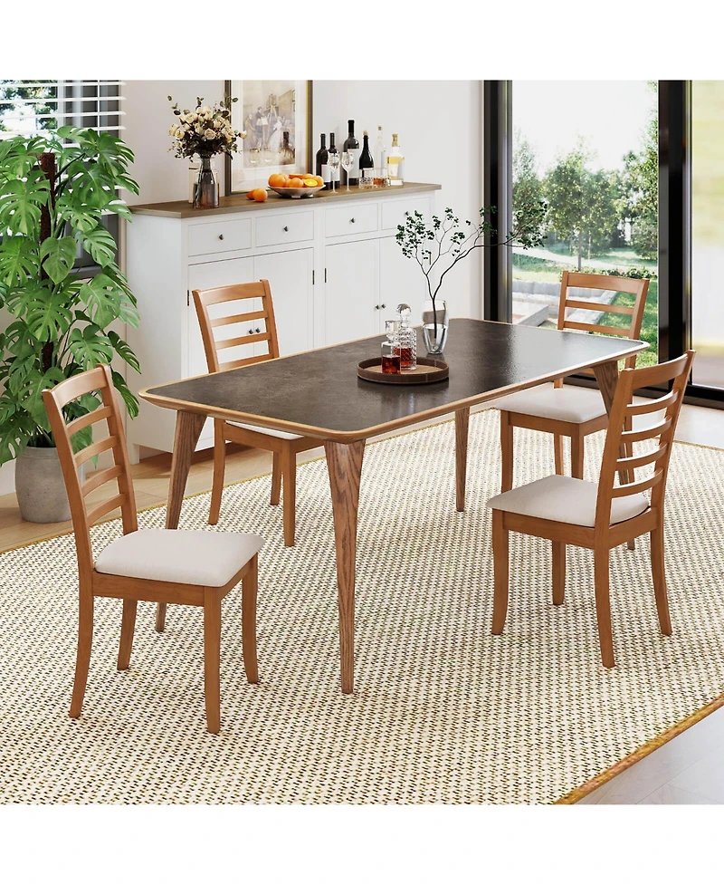 Costway Wooden Dining Chair Kitchen with Rubber Wood Legs and Slatted Backrest