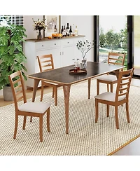 Costway Wooden Dining Chair Kitchen with Rubber Wood Legs and Slatted Backrest