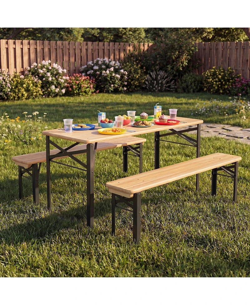 Costway 43.5 Inch Folding Kids Picnic Table and Bench Set with 0.8" Thick Fir Wood Top