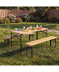 Costway 43.5 Inch Folding Kids Picnic Table and Bench Set with 0.8" Thick Fir Wood Top