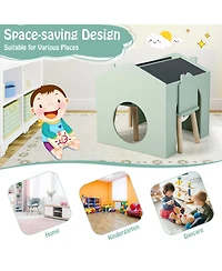 Gouun 3-Piece Kids Table and Chair Set Chalkboard Top House Design