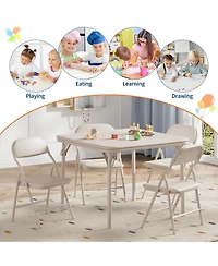 homfan 3-Piece Kids Folding Table and Chairs Set – Pu Cushioned Square Table, Durable Metal Frame, Portable, Space-Saving, Ideal for Dining, Crafts