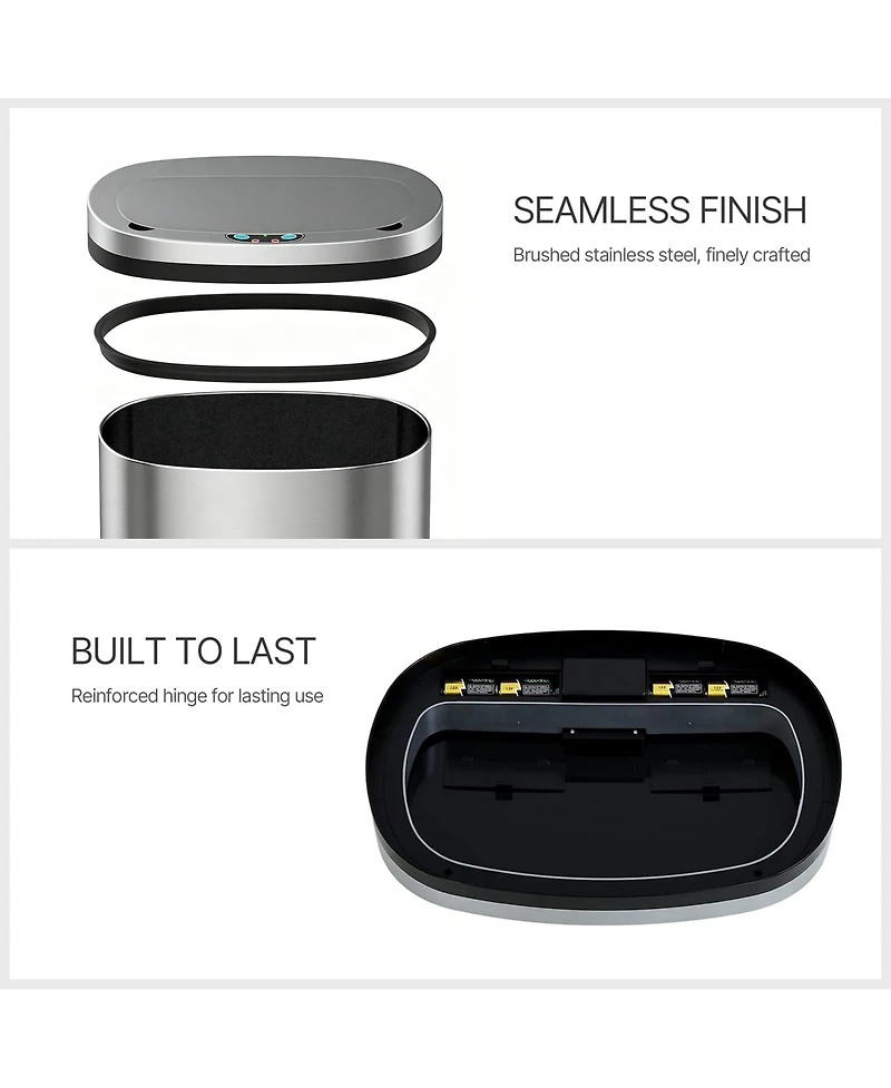 Mega Casa 50 Liter / 13 Gal Stainless Steel Motion Sensor Silent Soft-Close Lid Trash Can for Office, Kitchen
