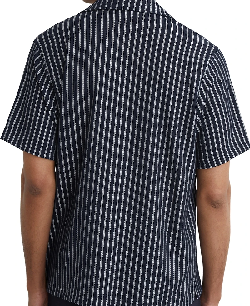Reiss Men's Griff Textured Stripe Cuban Shirt