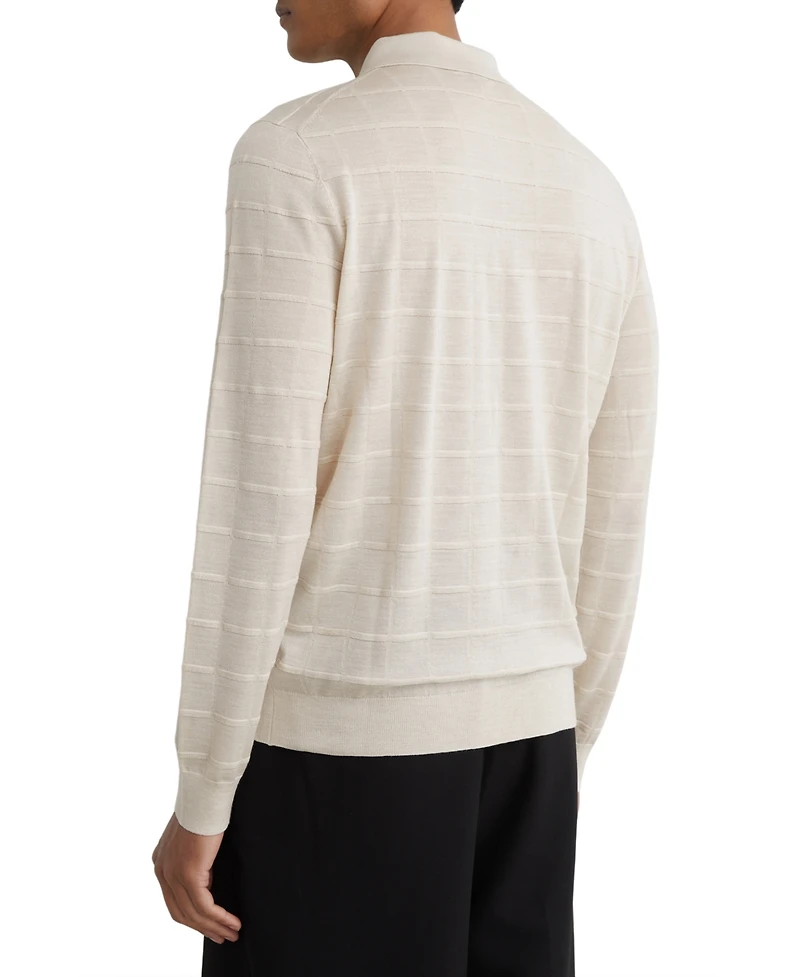Reiss Men's Pallas Half Button Check Textured Polo Shirt