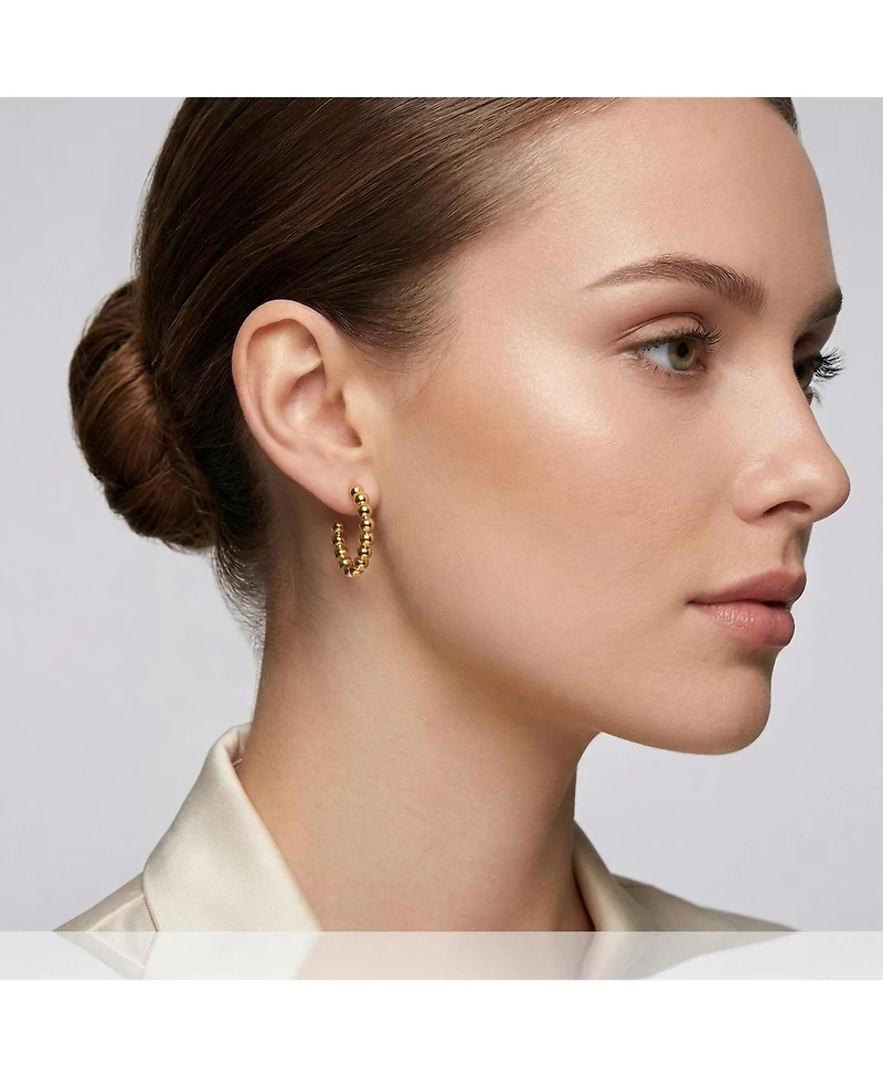 14K Gold Plated Bead Open Hoop Earrings