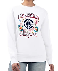 G-iii 4Her By Carl Banks Women's White La Clippers Flowers Team Logo Graphic Fleece Crewneck Pullover Sweatshirt