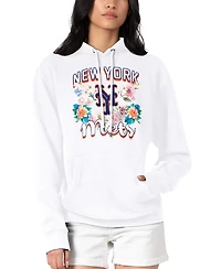 G-iii 4Her by Carl Banks Women's White New York Mets Flowers Graphic Pullover Hoodie