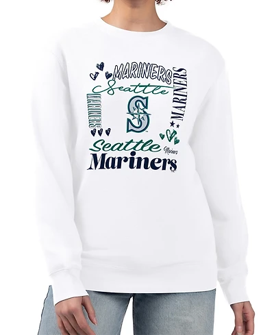 G-iii 4Her by Carl Banks Women's White Seattle Mariners Collage Team Graphic Fleece Pullover Hoodie