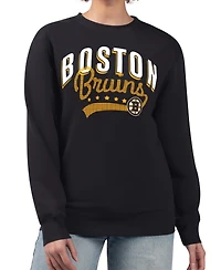 G-iii 4Her by Carl Banks Women's Black Boston Bruins Filigree Team Graphic Fleece Pullover Sweatshirt