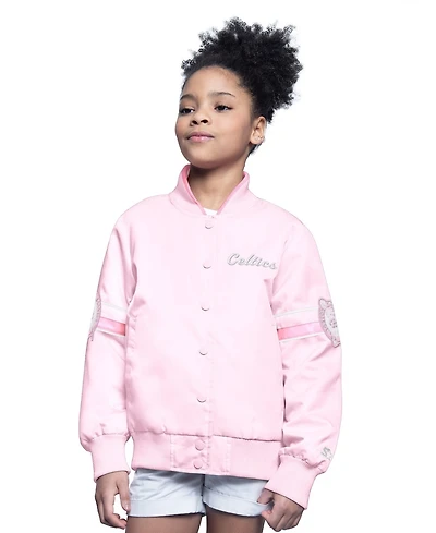Starter Big Boys and Girls Starter Light Pink Boston Celtics Arena Full-Snap Varsity Jacket