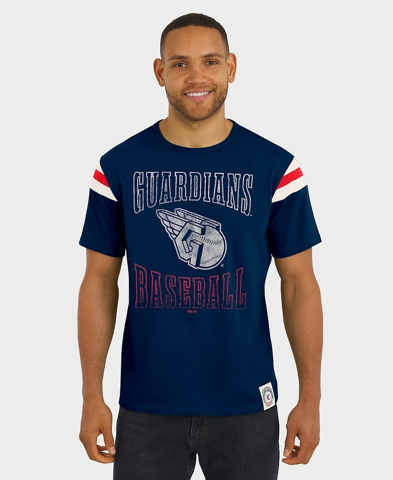 Darius Rucker Collection By Fanatics Men's Navy Cleveland Guardians Distressed Sleeve Stripe T-Shirt