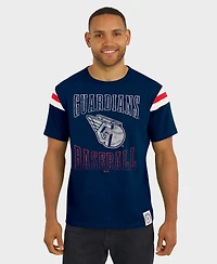 Darius Rucker Collection By Fanatics Men's Navy Cleveland Guardians Distressed Sleeve Stripe T-Shirt