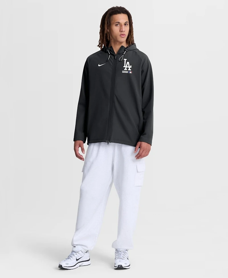 Nike Men's Black Los Angeles Dodgers Authentic Collection Raglan Therma-fit Full-Zip Hooded Jacket