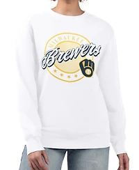 G-iii 4Her by Carl Banks Women's White Milwaukee Brewers Pinstripe Circle Team Fleece Pullover Sweatshirt