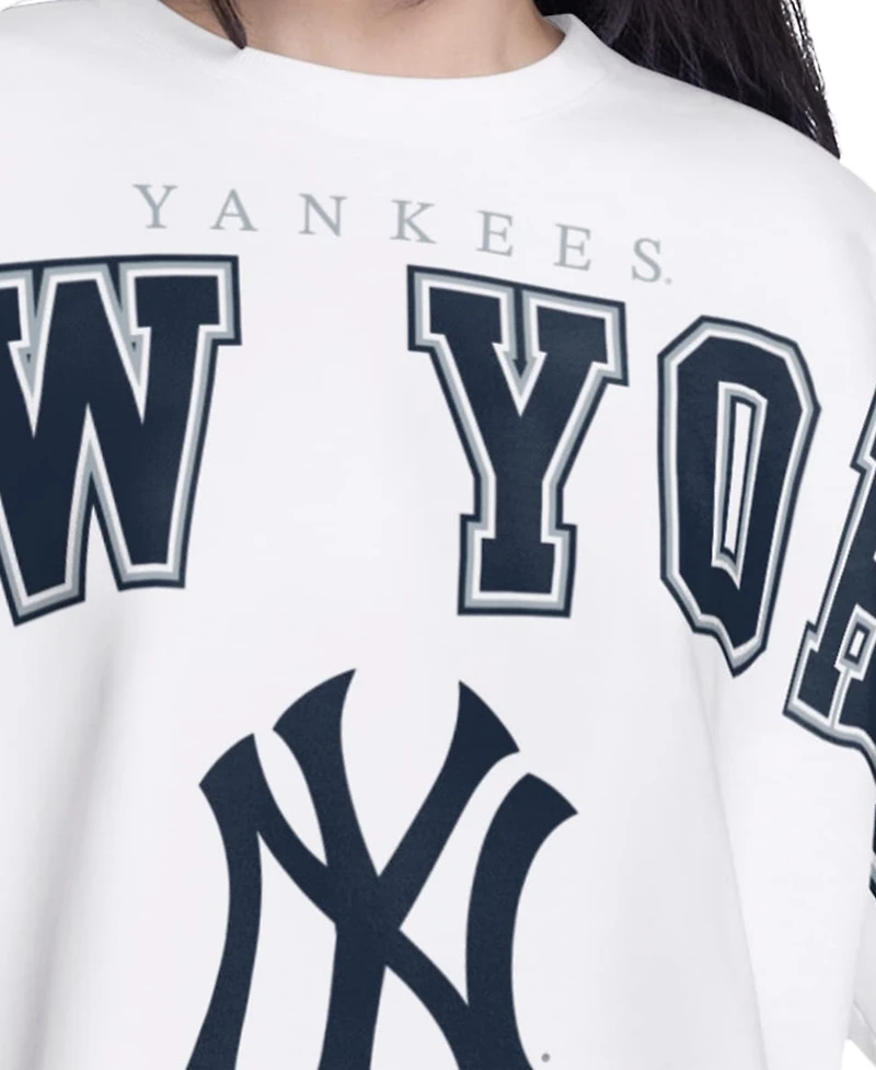 G-iii 4Her by Carl Banks Women's White New York Yankees Bleachers Cropped Pullover Sweatshirt