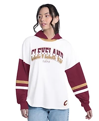 G-iii 4Her by Carl Banks Women's White/Wine Cleveland Cavaliers Key Player Oversized Hooded Long Sleeve T-Shirt