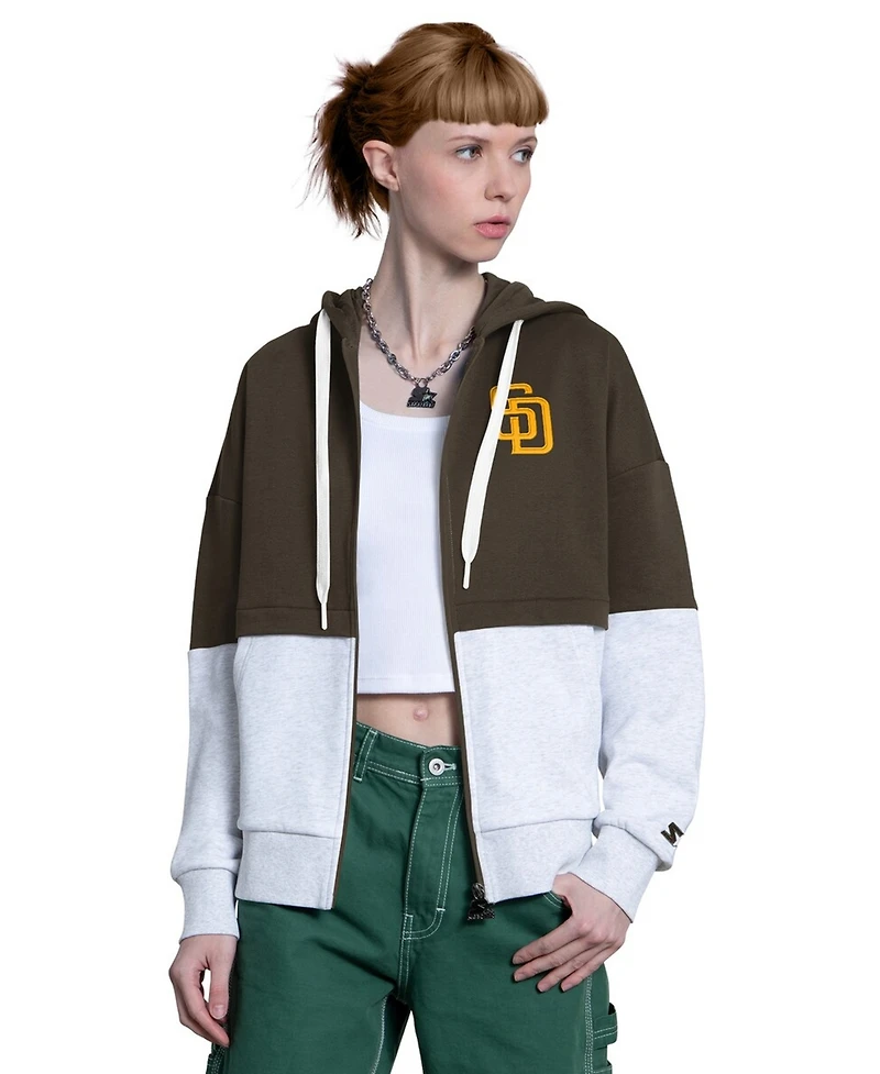 Starter Women's Brown/Heather Gray San Diego Padres Wishbone Full-Zip Hoodie