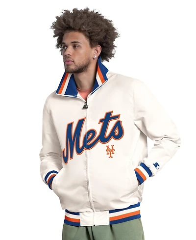 Starter Men's White New York Mets The Captain Cooperstown Logo Full-Zip Varsity Jacket