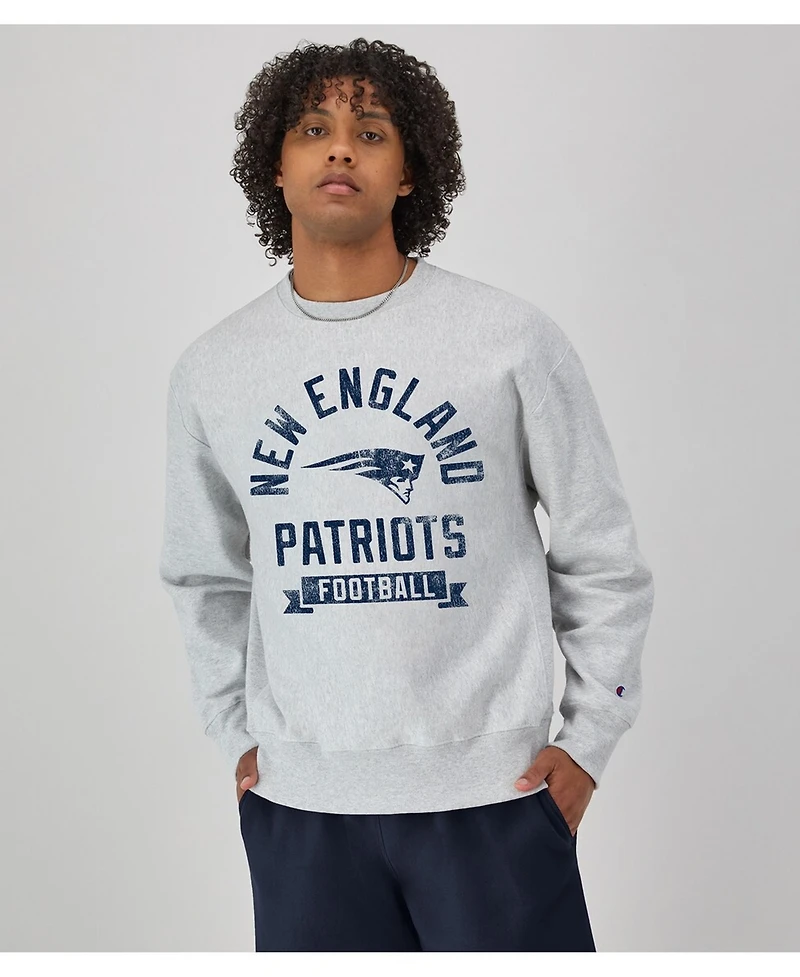 Champion Men's Heather Gray New England Patriots Reverse Weave Fleece Pullover Sweatshirt