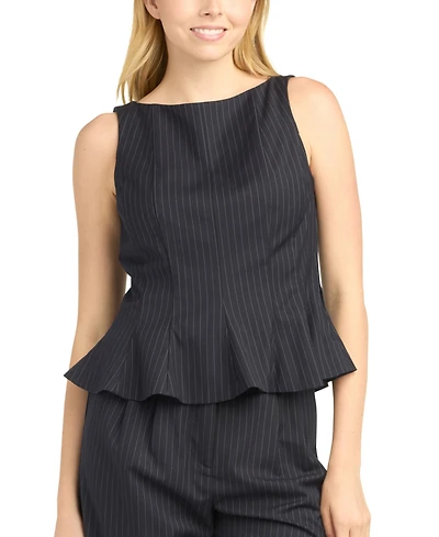 Bcx Women's Pinstripe Boat Neck Top