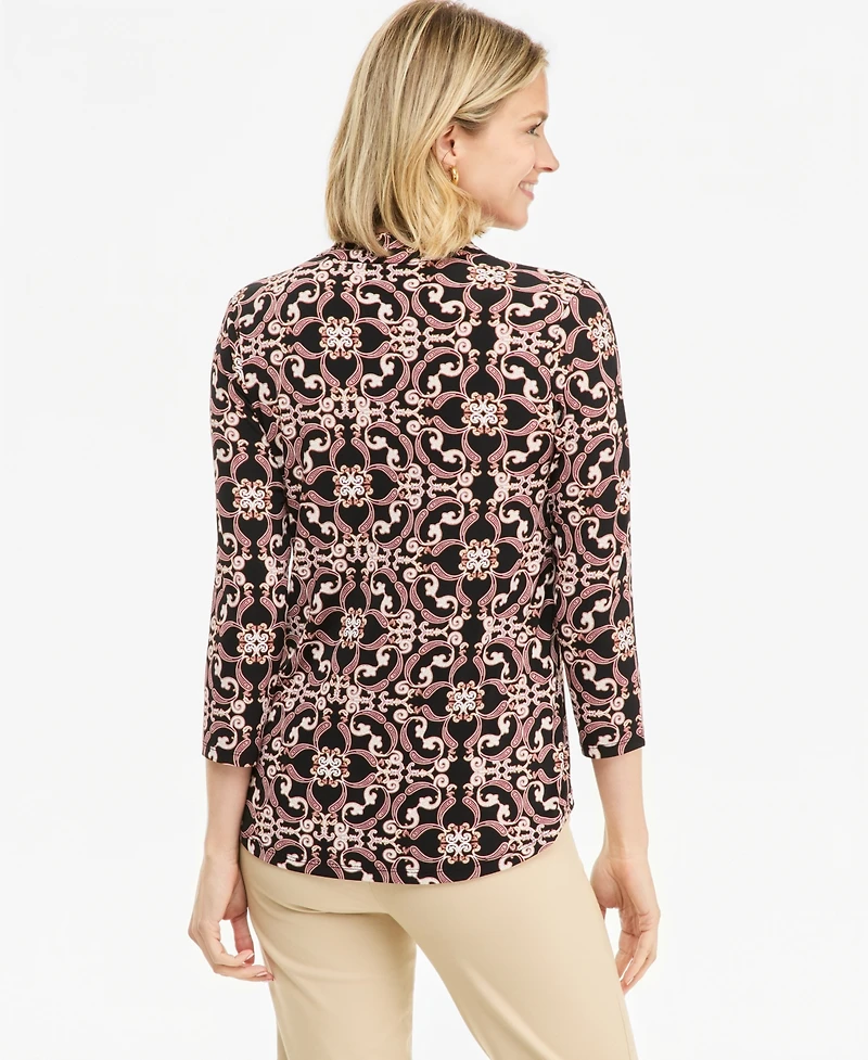 Jm Collection Women's Printed 3/4 Sleeve V-Neck Knit Top, Macy's Exclusive
