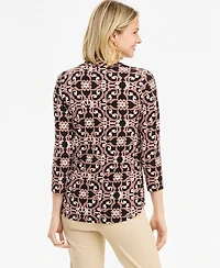 Jm Collection Women's Printed 3/4 Sleeve V-Neck Knit Top, Macy's Exclusive