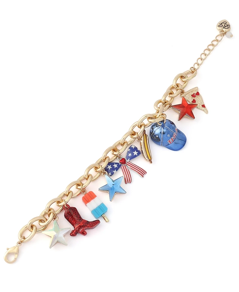 Betsey Johnson Faux Stone Americana Mixed Charm Bracelet