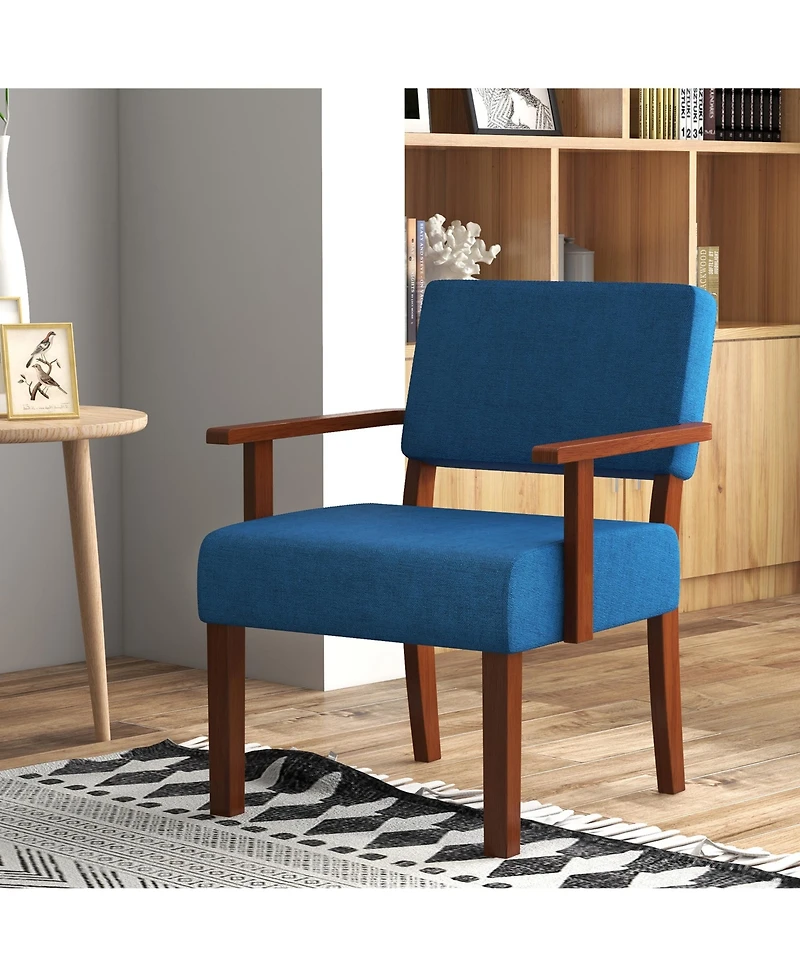 Costway Mid-Century Linen Accent Chair Living Room Chair with Soft Padded Seat and Backrest