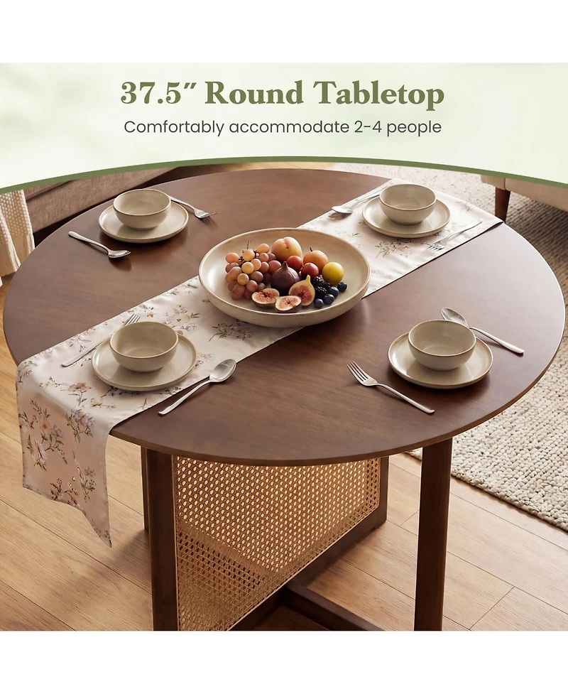 Costway Round Dining Table with Cross Pedestal Base, Pe Rattan Decoration for Dining Room