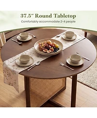 Costway Round Dining Table with Cross Pedestal Base, Pe Rattan Decoration for Dining Room