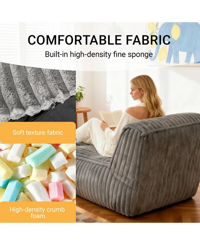 Rainsken Bean Bag Chairs for Adults Giant Bean Bag Chair, Corduroy Fabric Made of breathable, Convertible Sofa Bed, for Living Room Bedroom Office
