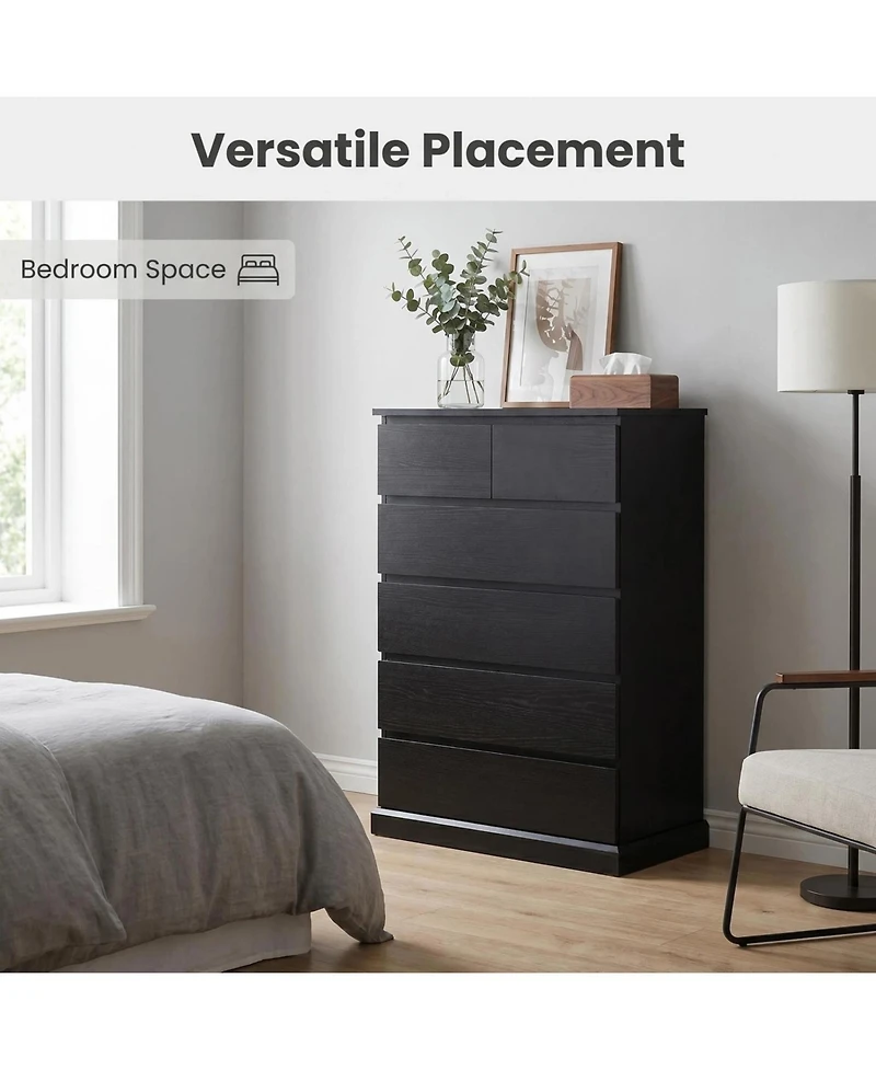Rainsken 6 Drawers Dresser for Bedroom, with Concealed Handles, Vertical Wood Storage Cabinet, Tall Living Room, Entryway