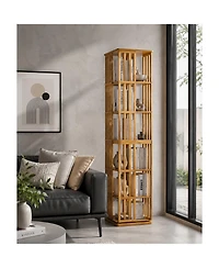 Rainsken 6 Tier Bamboo Rotating Bookshelf Tower, 360degree(s) Display Spinning Bookcase, Wood Narrow Book Shelf Organizer, for KidsandAdults