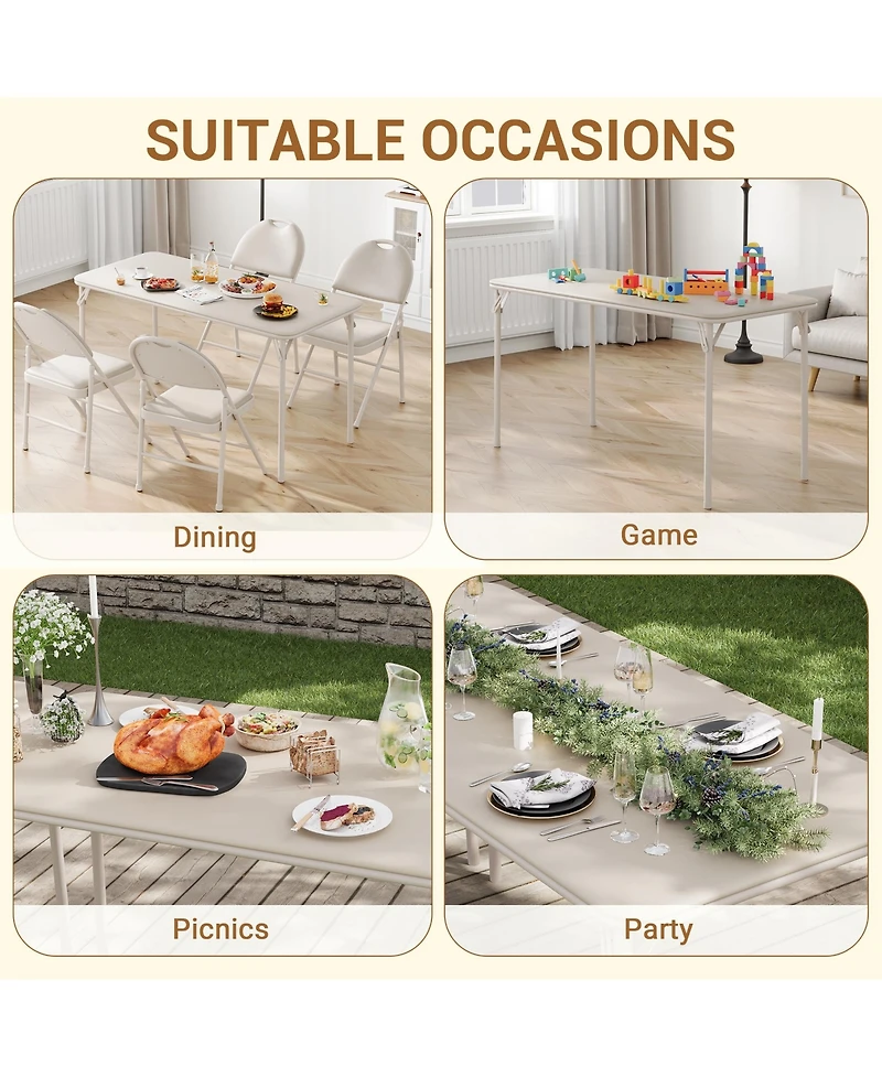 homfam Folding Table and Chairs Set of 5, 48 Inch Rectangular Card with 4 Upholstered for Dining Room or Apartment