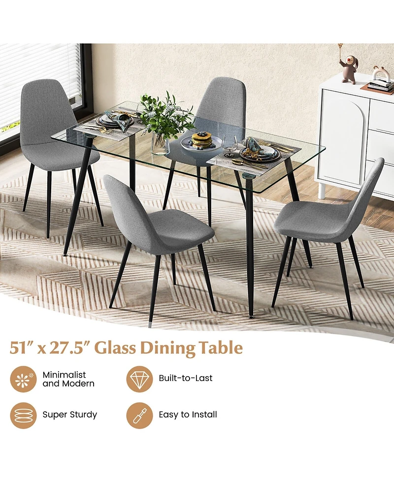 Gymax Modern Glass Dining Table Rectangular Room with Metal Legs For Kitchen