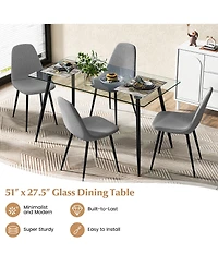 Gymax Modern Glass Dining Table Rectangular Room with Metal Legs For Kitchen
