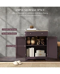 Flynama Coffee Sideboard with Solid Wood Countertop and Adjustable Shelf