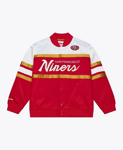 Mitchell & Ness Men's Scarlet San Francisco 49ers Head Coach Lightweight Full-Snap Satin Jacket