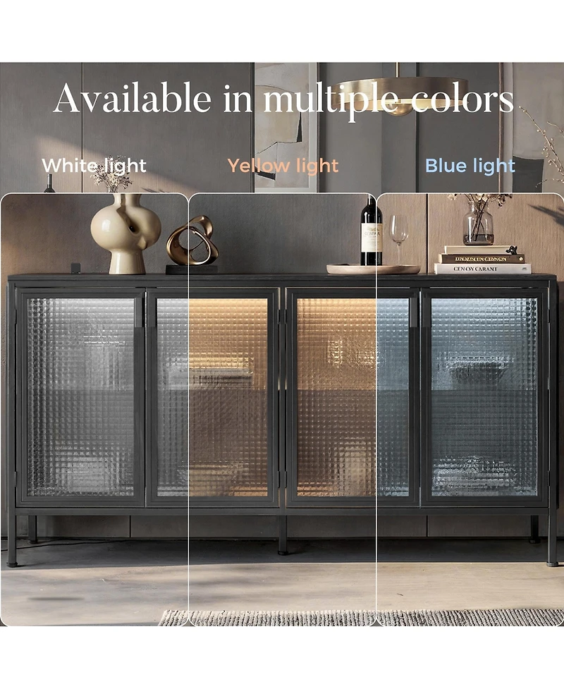Homsee Modern -Door Glass Display Cabinet Led Lighted Bookcase | Media Console | Living Room Storage
