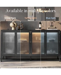 Homsee Modern -Door Glass Display Cabinet Led Lighted Bookcase | Media Console | Living Room Storage
