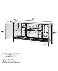 Homsee Modern 4-Door Glass Display Cabinet Led Lighted Bookcase | Media Console | Living Room Storage