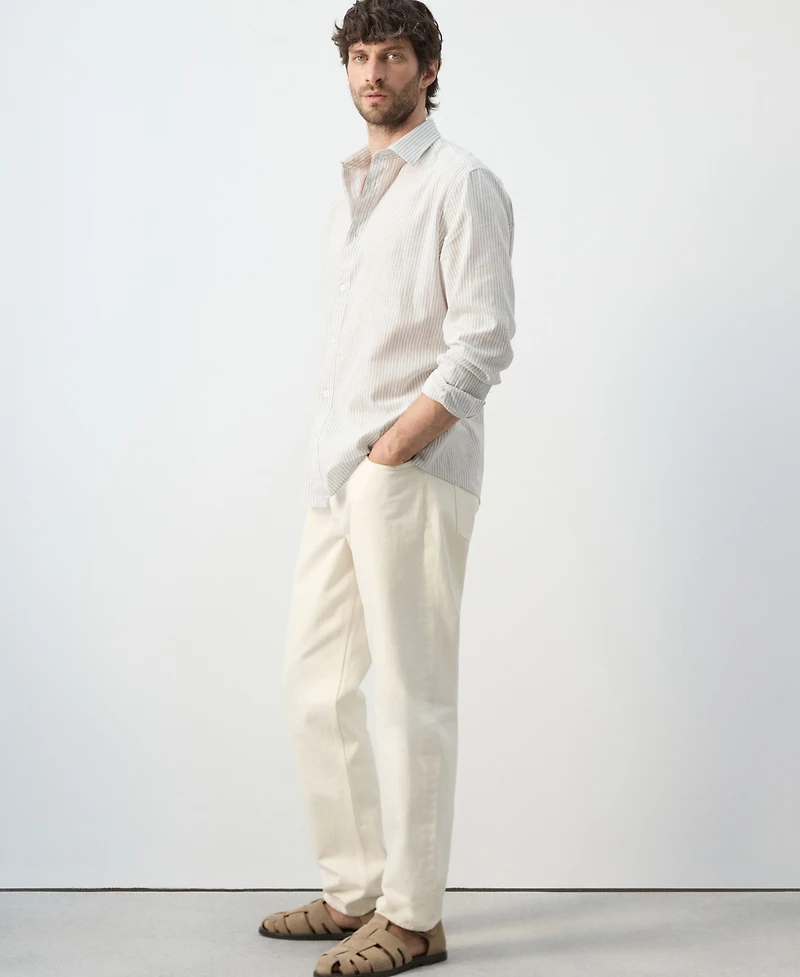 Mango Men's Regular Fit Linen-Cotton Blend Shirt