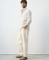 Mango Men's Regular Fit Linen-Cotton Blend Shirt